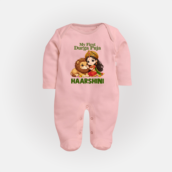 My First Durga Puja Goddess Baby Full Body Suit - BABY PINK - New Born (Chest 7.5")