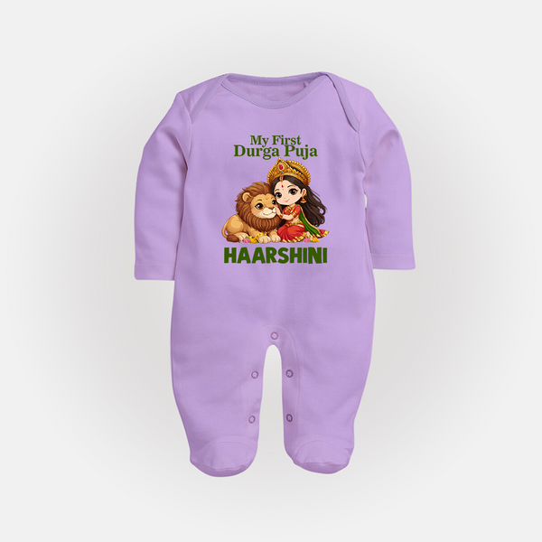 My First Durga Puja Goddess Baby Full Body Suit - LILAC - New Born (Chest 7.5")