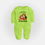 My First Durga Puja Goddess Baby Full Body Suit - LIME GREEN - New Born (Chest 7.5")