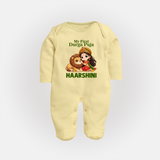 My First Durga Puja Goddess Baby Full Body Suit - PASTEL YELLOW - New Born (Chest 7.5")
