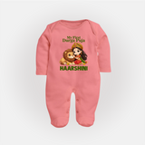 My First Durga Puja Goddess Baby Full Body Suit - PEACH - New Born (Chest 7.5")