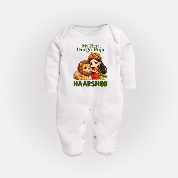 My First Durga Puja Goddess Baby Full Body Suit - WHITE - New Born (Chest 7.5")