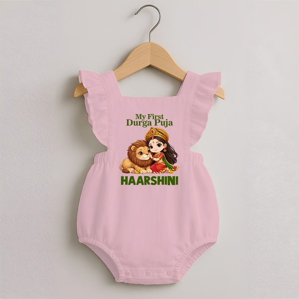 My First Durga Puja Goddess Baby Romper Frock - BABY PINK - 0 - 3 Months Old (Chest 19")