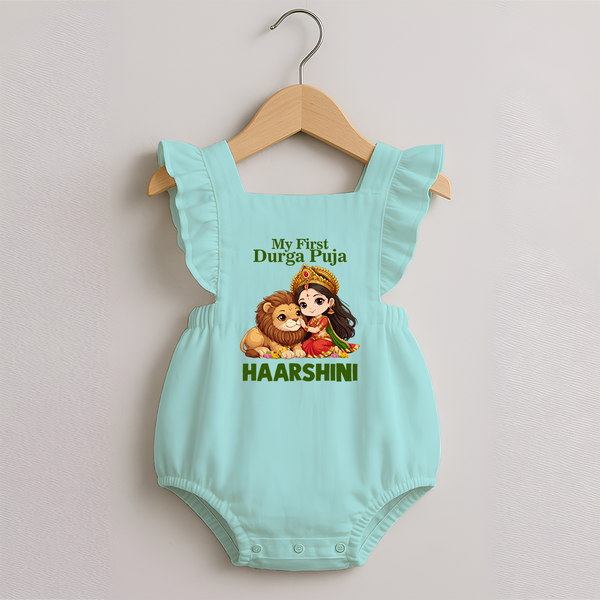My First Durga Puja Goddess Baby Romper Frock - MINT GREEN - 0 - 3 Months Old (Chest 19")