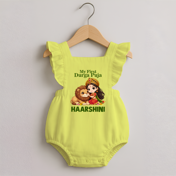 My First Durga Puja Goddess Baby Romper Frock - PASTEL YELLOW - 0 - 3 Months Old (Chest 19")