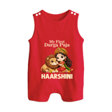 My First Durga Puja Goddess Baby Button Romper - RED - New Born (Chest 18")