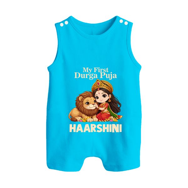 My First Durga Puja Goddess Baby Button Romper - SKY BLUE - New Born (Chest 18")