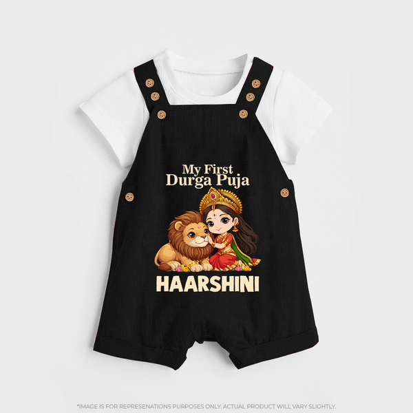 My First Durga Puja little Goddess Baby Dungaree - BLACK - 0 - 5 Months Old (Chest 18")