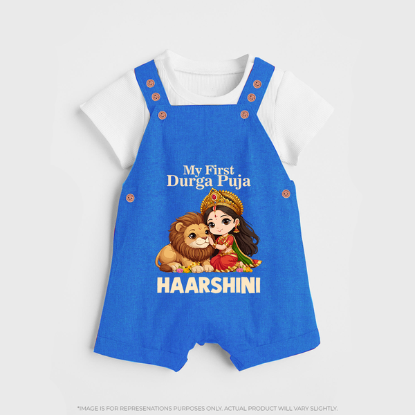 My First Durga Puja little Goddess Baby Dungaree - COBALT BLUE - 0 - 5 Months Old (Chest 18")