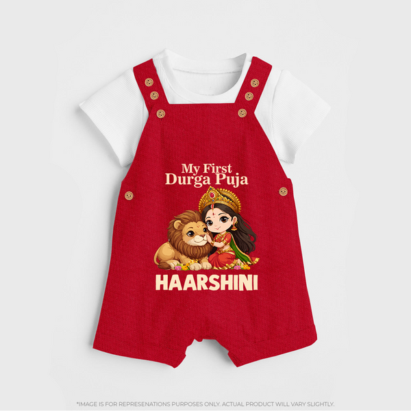 My First Durga Puja little Goddess Baby Dungaree - RED - 0 - 5 Months Old (Chest 18")