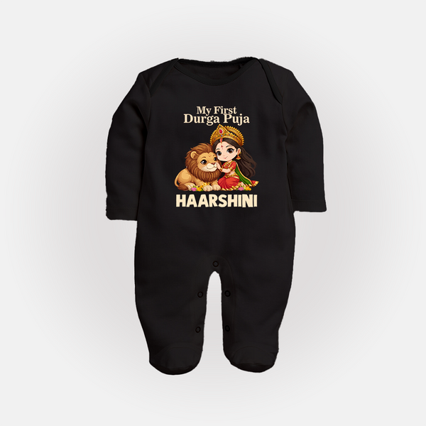 My First Durga Puja Goddess Baby Full Body Suit - BLACK - New Born (Chest 7.5")
