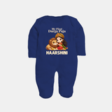 My First Durga Puja Goddess Baby Full Body Suit - NAVY BLUE - New Born (Chest 7.5")