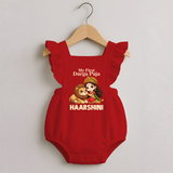 My First Durga Puja Goddess Baby Romper Frock - RED - 0 - 3 Months Old (Chest 19")
