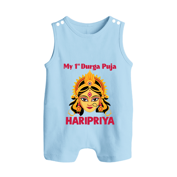My First Durga Puja Divine Goddess Face Baby Button Romper - BABY BLUE - New Born (Chest 18")