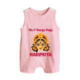 My First Durga Puja Divine Goddess Face Baby Button Romper - BABY PINK - New Born (Chest 18")