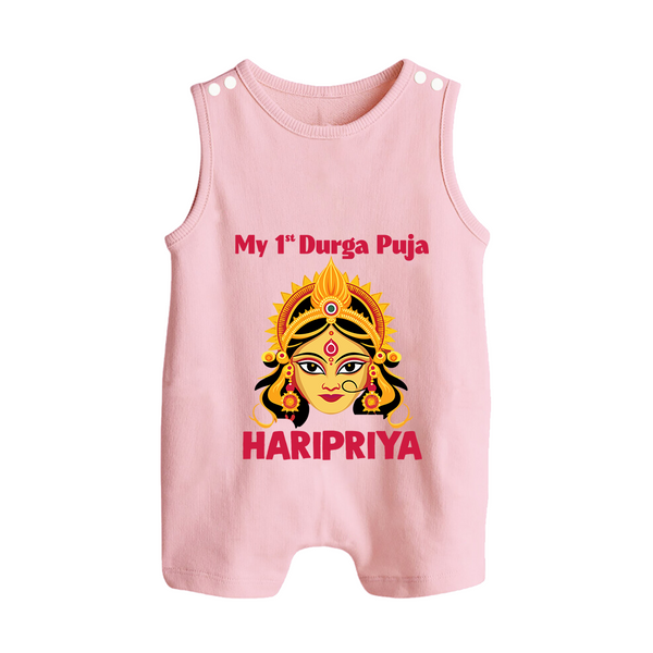 My First Durga Puja Divine Goddess Face Baby Button Romper - BABY PINK - New Born (Chest 18")
