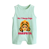 My First Durga Puja Divine Goddess Face Baby Button Romper - MINT GREEN - New Born (Chest 18")