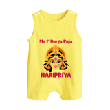 My First Durga Puja Divine Goddess Face Baby Button Romper - PASTEL YELLOW - New Born (Chest 18")