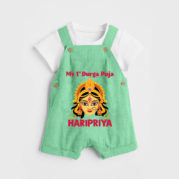 My First Durga Puja Divine Goddess Face Baby Dungaree - GREEN - 0 - 5 Months Old (Chest 18")