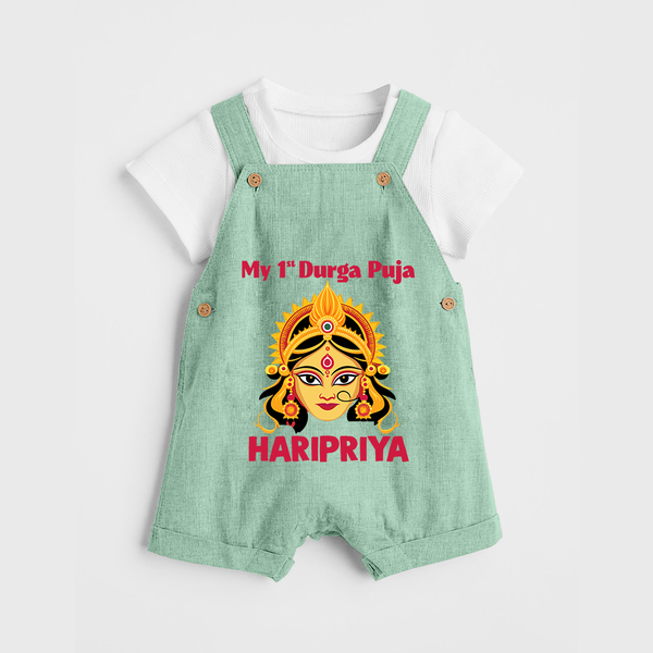 My First Durga Puja Divine Goddess Face Baby Dungaree - MINT GREEN - 0 - 5 Months Old (Chest 18")