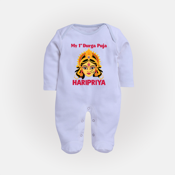 My First Durga Puja Divine Goddess Face Baby Full Body Suit - BABY BLUE - New Born (Chest 7.5")