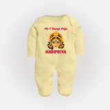 My First Durga Puja Divine Goddess Face Baby Full Body Suit - PASTEL YELLOW - New Born (Chest 7.5")