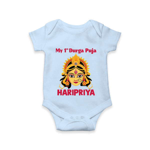 My First Durga Puja Divine Goddess Face Baby Romper - BABY BLUE - New Born (Chest 14")