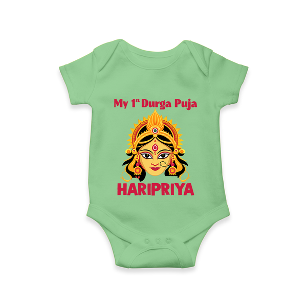 My First Durga Puja Divine Goddess Face Baby Romper - GREEN - New Born (Chest 14")