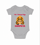 My First Durga Puja Divine Goddess Face Baby Romper - GREY - New Born (Chest 14")