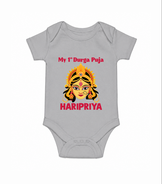 My First Durga Puja Divine Goddess Face Baby Romper - GREY - New Born (Chest 14")
