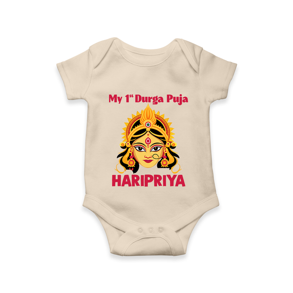 My First Durga Puja Divine Goddess Face Baby Romper - IVORY - New Born (Chest 14")