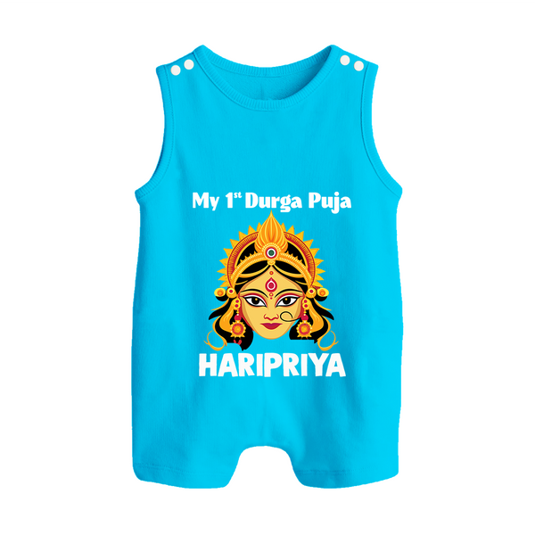 My First Durga Puja Divine Goddess Face Baby Button Romper - SKY BLUE - New Born (Chest 18")