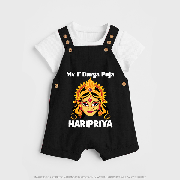 My First Durga Puja Divine Goddess Face Baby Dungaree - BLACK - 0 - 5 Months Old (Chest 18")