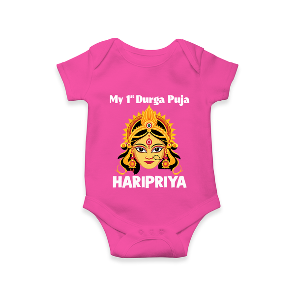 My First Durga Puja Divine Goddess Face Baby Romper - HOT PINK - New Born (Chest 14")