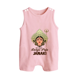 My First Durga Puja Goddess & Trishul Baby Button Romper - BABY PINK - New Born (Chest 18")
