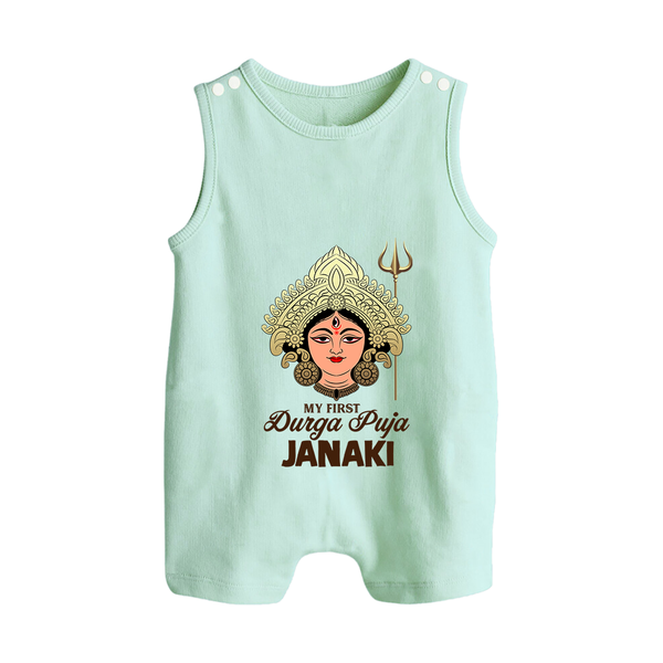 My First Durga Puja Goddess & Trishul Baby Button Romper - MINT GREEN - New Born (Chest 18")