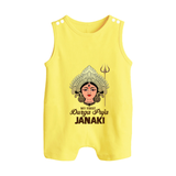 My First Durga Puja Goddess & Trishul Baby Button Romper - PASTEL YELLOW - New Born (Chest 18")