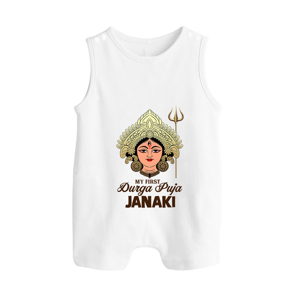 My First Durga Puja Goddess & Trishul Baby Button Romper - WHITE - New Born (Chest 18")