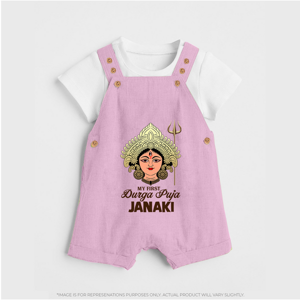 My First Durga Puja Goddess & Trishul Baby Dungaree - BABY PINK - 0 - 5 Months Old (Chest 18")
