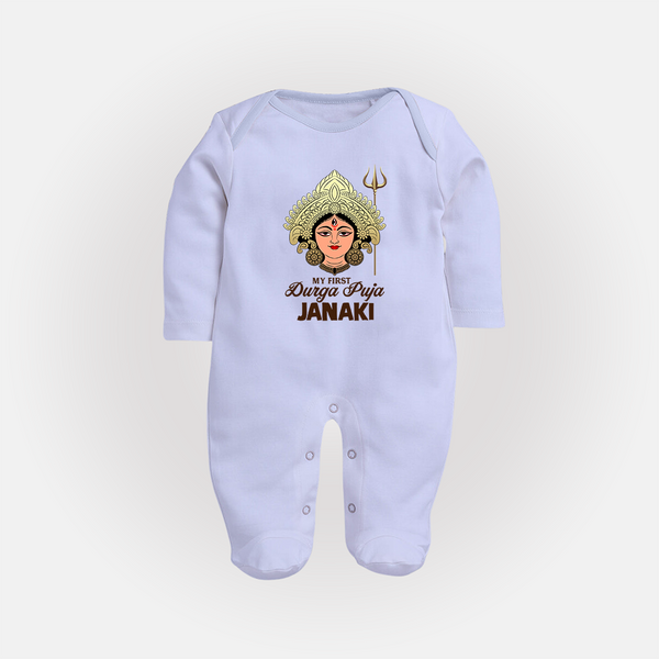 My First Durga Puja Goddess & Trishul Baby Full Body Suit - BABY BLUE - New Born (Chest 7.5")