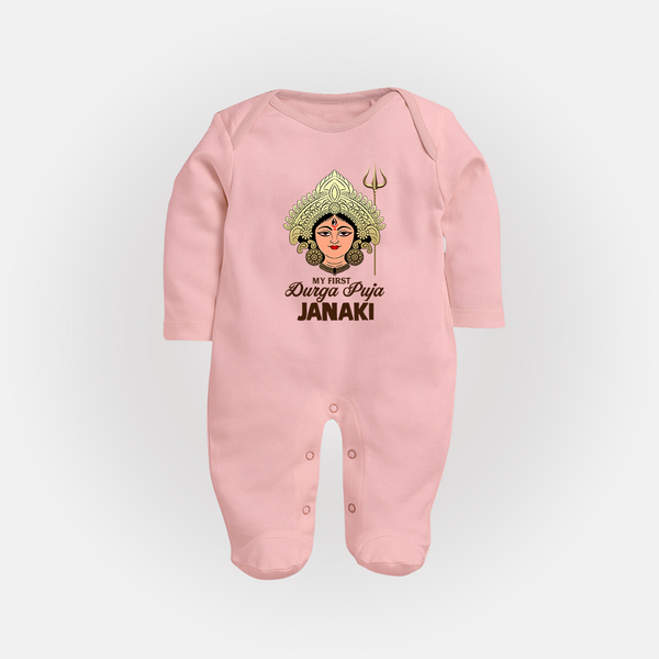 My First Durga Puja Goddess & Trishul Baby Full Body Suit - BABY PINK - New Born (Chest 7.5")
