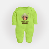 My First Durga Puja Goddess & Trishul Baby Full Body Suit - LIME GREEN - New Born (Chest 7.5")