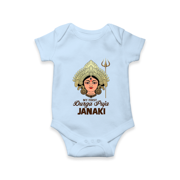 My First Durga Puja Goddess & Trishul Baby Romper - BABY BLUE - New Born (Chest 14")