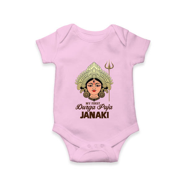 My First Durga Puja Goddess & Trishul Baby Romper - BABY PINK - New Born (Chest 14")