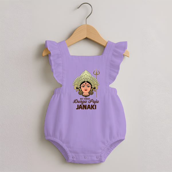 My First Durga Puja Goddess & Trishul Baby Romper Frock - LILAC - 0 - 3 Months Old (Chest 19")