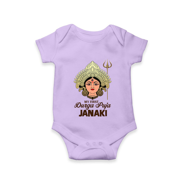 My First Durga Puja Goddess & Trishul Baby Romper - LILAC - New Born (Chest 14")