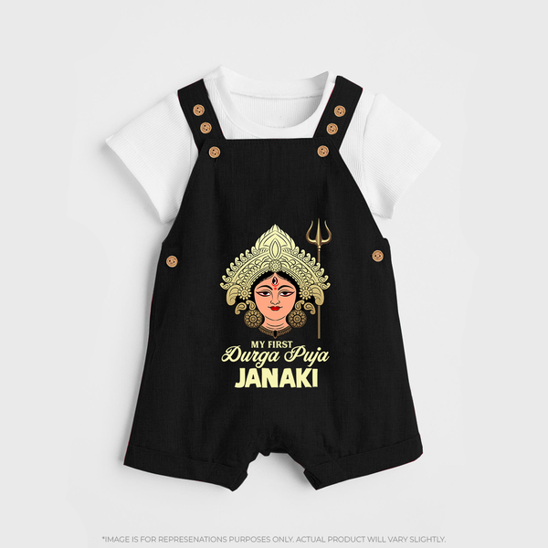 My First Durga Puja Goddess & Trishul Baby Dungaree - BLACK - 0 - 5 Months Old (Chest 18")