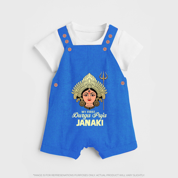 My First Durga Puja Goddess & Trishul Baby Dungaree - COBALT BLUE - 0 - 5 Months Old (Chest 18")