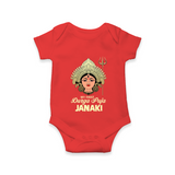 My First Durga Puja Goddess & Trishul Baby Romper - RED - New Born (Chest 14")