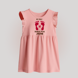 My First Durga Puja Baby Footprint Baby Baby Frock - BABY PINK - 0 - 3 Months Old (Chest 17")